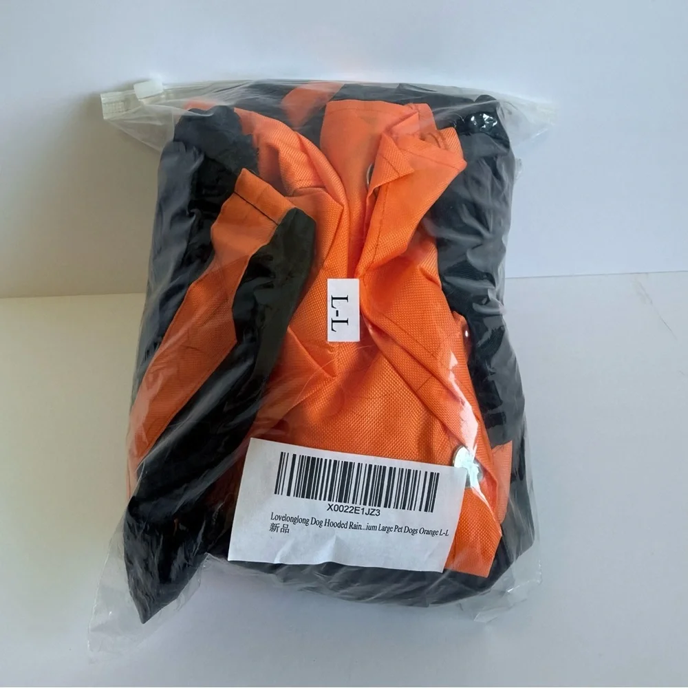 Camlet Line Dog Raincoat Waterproof Hooded Jumpsuit Orange Black Size L-L